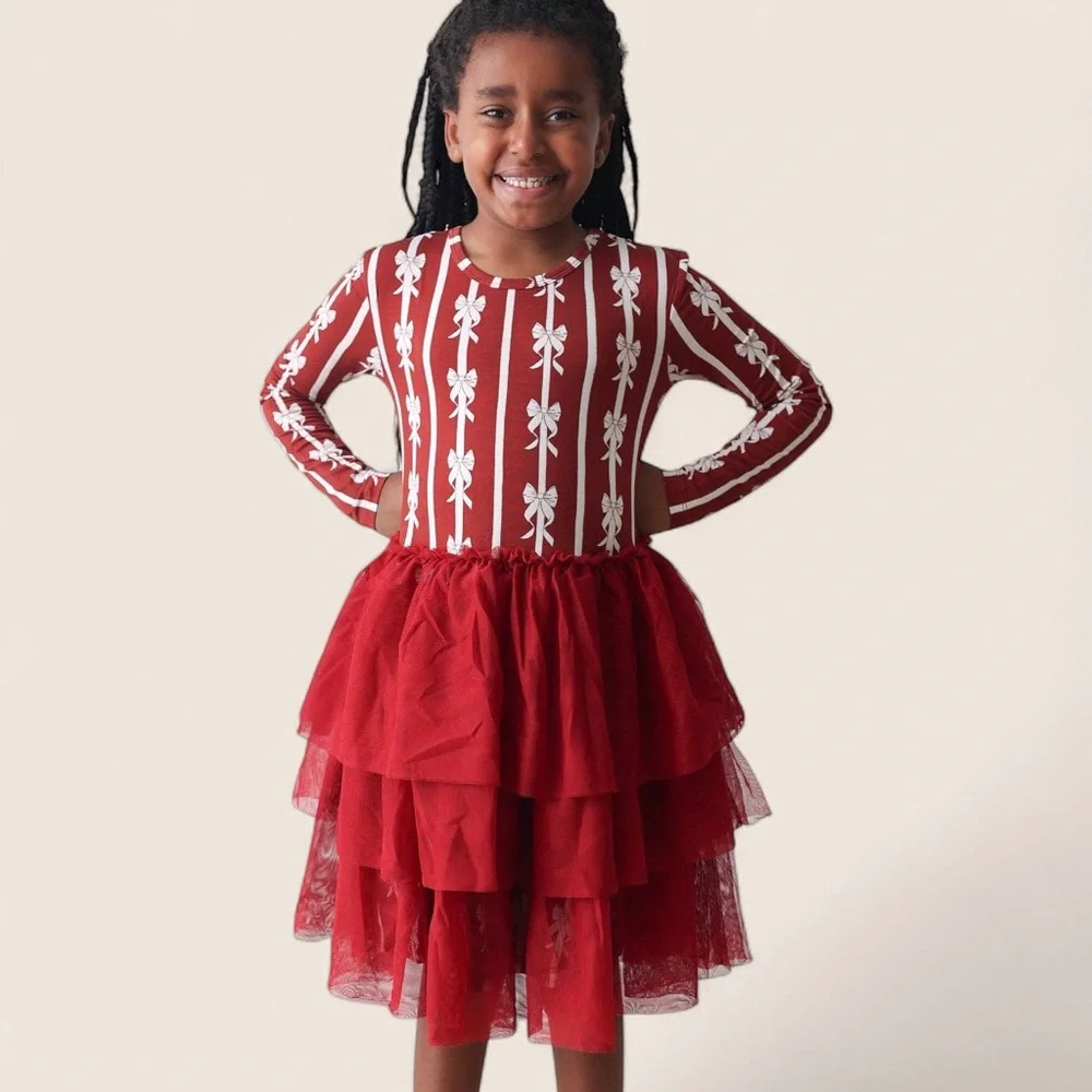 Dream Big Little Co Red Bows Holiday Tulle Dress 2T 4T 5/6 7/8